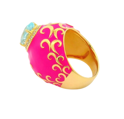 Pink Baby - Ring Silber vergoldet und emailliert mit Topas – Bild 6