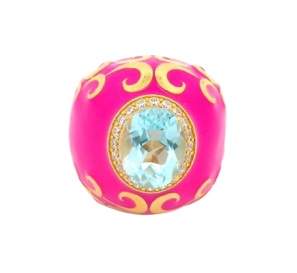 Pink Baby - Ring Silber vergoldet und emailliert mit Topas – Bild 4