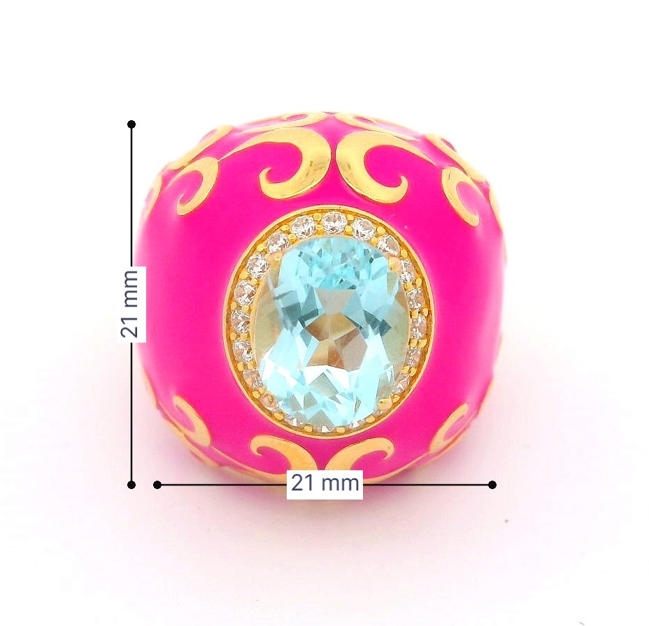 Pink Baby - Ring Silber vergoldet und emailliert mit Topas – Bild 5