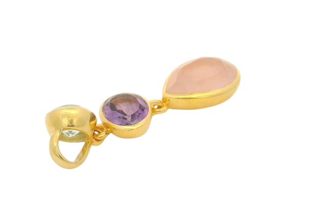 Vergoldeter Silberanhänger mit Topas, Amethyst und Rosenquarz – Bild 2