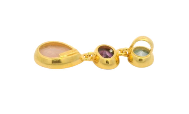 Vergoldeter Silberanhänger mit Topas, Amethyst und Rosenquarz – Bild 4