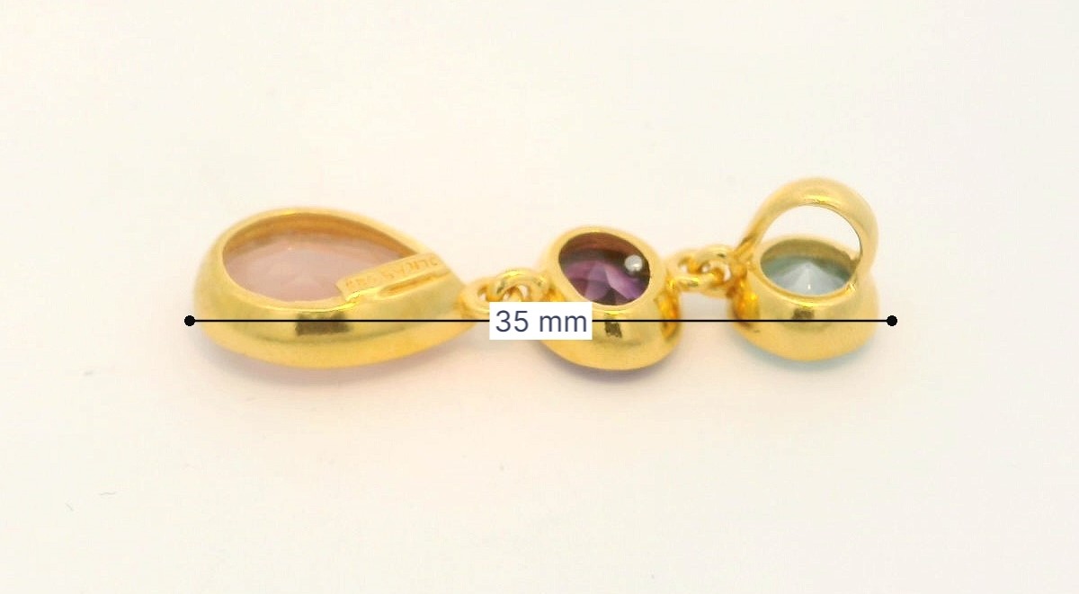 Vergoldeter Silberanhänger mit Topas, Amethyst und Rosenquarz – Bild 5